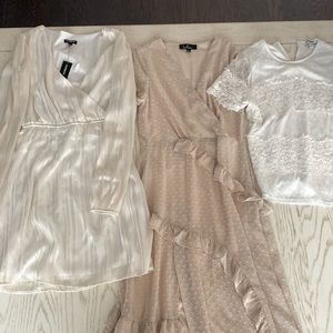 Express midi white dress, Lulus beige maxi dress, express white blouse